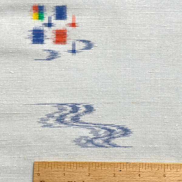 REMNANT, Ice-Blue-White with Ikat Birds Vintage Kimono Silk from Japan 14" x 38" Piece #109