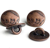 Bulk Deal, 30 Buffalo Nickel Replica Buttons, Tiny 7/16" Dark Copper, Metal Shank Back.   # FJ-19-30