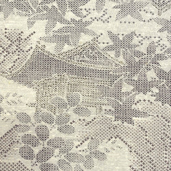 Homes and Mountains in Japan, Pastels on Ivory, Vintage Kimono Silk Yuzen By the Yard #278