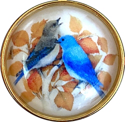 New Markdown: Bluebirds 1-1/2" Artisan Crystal Button, by Susan Clarke #1174