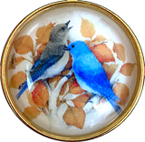 New Markdown: Bluebirds 1-1/2" Artisan Crystal Button, by Susan Clarke #1174