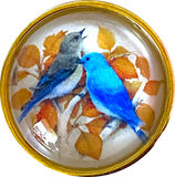 New Markdown: Bluebirds 1-1/2" Artisan Crystal Button, by Susan Clarke #1174
