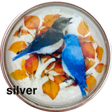 New Markdown: Bluebirds 1-1/2" Artisan Crystal Button, by Susan Clarke #1174