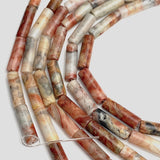 Crazy Lace Planetary Agate Gemstone Cylinder Tube Beads, 13mm x 4mm, 1/2" Long Bead, 15" Strand  #LP-08