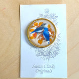 New Markdown: Bluebirds 1-1/2" Artisan Crystal Button, by Susan Clarke #1174