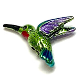 Hummingbird Bead, Green Body, Red Throat, Small Embellishment Hand Painted by Susan Clarke, 3/4" #SC-170-G