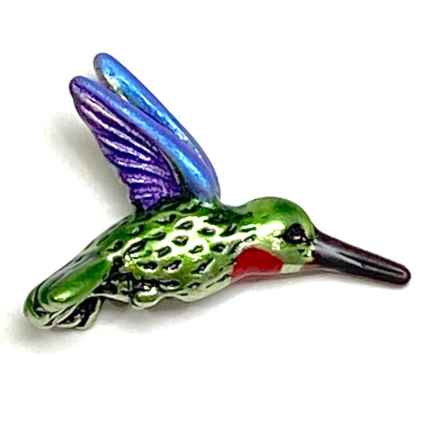 Hummingbird Bead, Green Body, Red Throat, Small Embellishment Hand Painted by Susan Clarke, 3/4" #SC-170-G