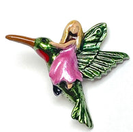 New Markdown, Fairy on Hummingbird Metal Button 1", Shank Back, Pink Dress  #SC-554