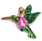 Fairy on Hummingbird Metal Button 1", Shank Back, Bright Pink Dress  #SC-554
