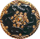 New Markdown, Black/Gold Czech Glass Button 1-1/16", Lacy Glass by Susan Clarke  #SC-1519C