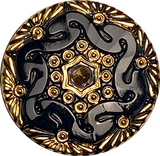 New Markdown, Black/Gold Czech Glass Button 1-1/16", Lacy Glass by Susan Clarke  #SC-1519C