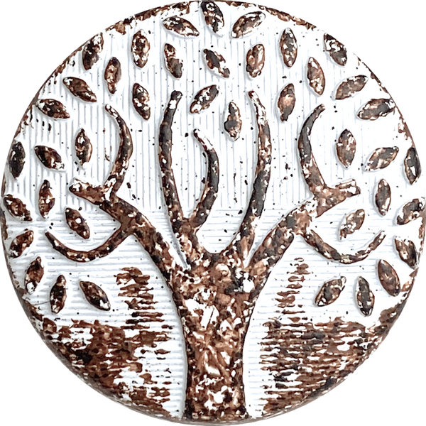 Re-Stocked, Tree of Life Rust/White 1" Metal Button with Shank Back #SWC-29