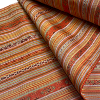 Woven Fancy Ribbon-Like Almost Southwestern Yarn Dyed Stripes, Vintage Kimono Silk from Japan By the Yard,  #324