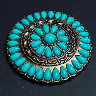 New Markdown, Extra Large, Forty-One Turquoise Flower Antique Copper Concho 3" Screw Back  #SWH-137