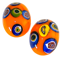 Running Low, Bright Orange Vintage Glass Cabochons Oval Millefiori 13/16", TWO for $2.00  #CL-05