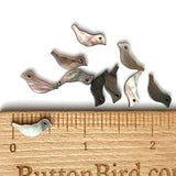 Re-Stocked, Ten Tiny Bird Beads, Silvery MOP Natural Iridescent Shell  1/2" - 9/16" / 12mm,  #LP-54