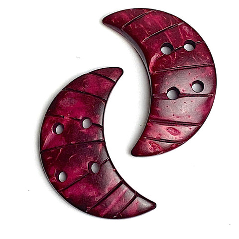 Burgundy Coconut Moon Button 1-1/4" Four-Holes, Pack of TWO CRESCENT MOONS  #LP-13