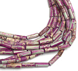 Tribal Magenta Gemstone Cylinder Tube Beads, 13mm x 4mm, 1/2" Long, Dyed Natural Imperial Jasper Strand of 27 #LP-35