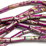 Tribal Magenta Gemstone Cylinder Tube Beads, 13mm x 4mm, 1/2" Long, Dyed Natural Imperial Jasper Strand of 27 #LP-35