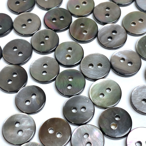 Bulk Deal Re-Stocked, Graphite Silvery Charcoal 3/8" Tiny Shiny Iridescent Shell, 10mm Pack of 100 Buttons  # LP-48