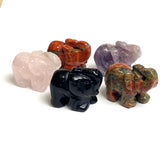 Set of Five Stone Elephants, Various Colors Gemstone 1.5" Figurines #LP-87