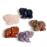 Set of Five Stone Elephants, Various Colors Gemstone 1.5" Figurines #LP-87