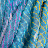 Running Low, Unusual, Sheer Artisan Hand Dyed Undulating Stripes, Teal/Gold/Magenta Chiffon Whisper-Light By the Yard  #TK-56