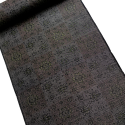 Remnant, 1-1/8 Yard Piece, Charcoal/Black Mystery Symbols Ikat Vintage Kimono Silk from Japan #772
