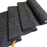 Remnant, 1-1/8 Yard Piece, Charcoal/Black Mystery Symbols Ikat Vintage Kimono Silk from Japan #772