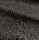 Remnant, 1-1/8 Yard Piece, Charcoal/Black Mystery Symbols Ikat Vintage Kimono Silk from Japan #772