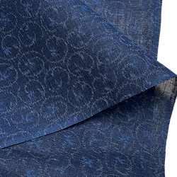7/8 Yd. Remnant, Hemp Gauze from Japan: Indigo Bluebirds in Bubbly Arabesques,  #127 -7/8