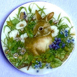 Running Low, Bunny in Flowers Mother of Pearl Button 1 - 3/8" Shank Back, Artisan Made by Susan Clarke