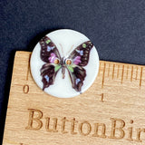 Running Low, Purple / Black Butterfly 2-Hole Button 15/16" Handmade Porcelain from Europe