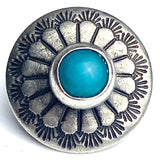 Rustic Blue Bead Sunflower Southwest Shank Back Concho Button 1/2" Nickel Silver,  #SW-256