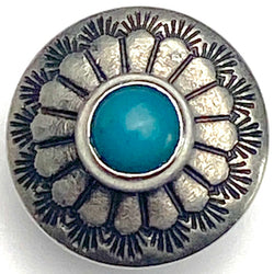 Rustic Blue Bead Sunflower Southwest Shank Back Concho Button 1/2" Nickel Silver,  #SW-256