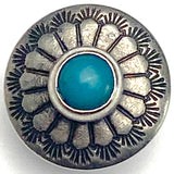 Rustic Blue Bead Sunflower Southwest Shank Back Concho Button 1/2" Nickel Silver,  #SW-256