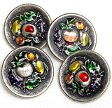 New Markdown, Vintage JHB Autumn Festival 7/8" Hand-Painted Metal 23mm Shank Back Button, Italy, # FJ-87