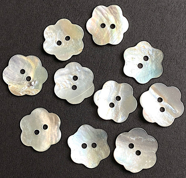 Flower-Shaped Moonrise Mother of Pearl Shell 5/8", Pack of TEN Buttons. 15mm   #LP-21-10