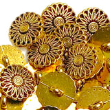 Better Bulk Deal: 57 Buttons, High-Sheen Gold Aster Flower 5/8" Metal Button, 15mm Shank Back  #FJ-117