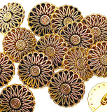 Better Bulk Deal: 57 Buttons, High-Sheen Gold Aster Flower 5/8" Metal Button, 15mm Shank Back  #FJ-117