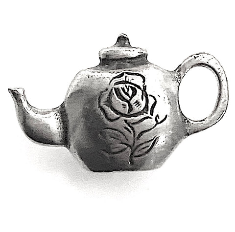 Danforth Pewter Tea Pot with Rose Button, USA Teapot  # FJ-129