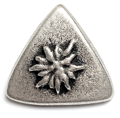 BULK DEAL, 31 BUTTONS for $7,  Edelweiss Triangle Silver Metal 7/8" #FJ-148