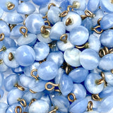 PACK OF 3, Blue 'Moonstone' Glow, Vintage Glass Buttons, Shank Back, 5/16"  #GL-363