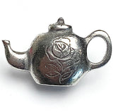 Tea Pot Pewter Teapot with Tiny Rose, Button, 7/8" / 22mm, Shank Back, Danforth Pewter, USA # FJ-129
