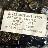 Black/Gold Czech Glass Swirls, 14mm Vintage 9/16" Button Pack of 3 for $7 #VB-25