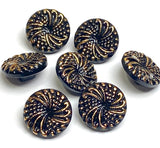 Black/Gold Czech Glass Swirls, 14mm Vintage 9/16" Button Pack of 3 for $7 #VB-25