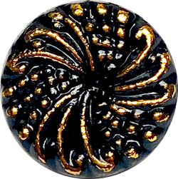 Black/Gold Czech Glass Swirls, 14mm Vintage 9/16" Button Pack of 3 for $7 #VB-25
