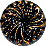 Black/Gold Czech Glass Swirls, 14mm Vintage 9/16" Button Pack of 3 for $7 #VB-25