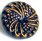 Black/Gold Czech Glass Swirls, 14mm Vintage 9/16" Button Pack of 3 for $7 #VB-25