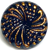 Black/Gold Czech Glass Swirls, 14mm Vintage 9/16" Button Pack of 3 for $7 #VB-25